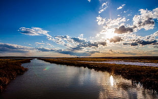 landscaped photo of a sunrise and body of water, National Wildlife Refuge, nature, landscape, sunlight