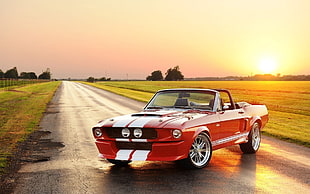 red Ford Mustang convertible coupe, car