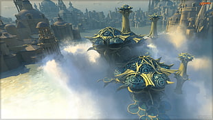 illustration of floating castle, Magic: The Gathering, magic, Simic, town