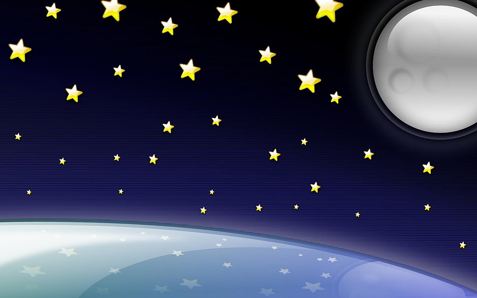 full-moon with star illustration HD wallpaper