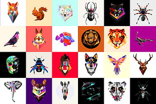 assorted-color animal decal lot, Justin Maller, animals, low poly, Facets