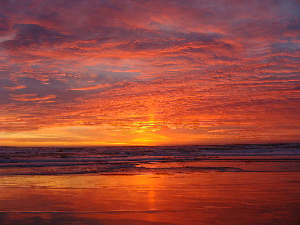 ocean and gray clouds, sunset, landscape, nature HD wallpaper