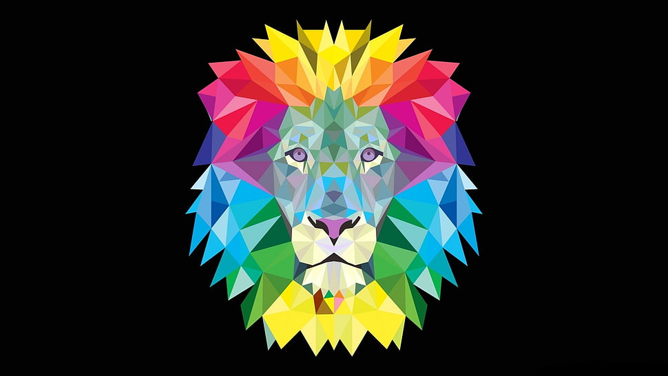 multicolored lion illustration HD wallpaper