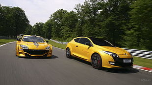 yellow 5-door hatchback, car, Renault Megane RS, yellow cars HD wallpaper