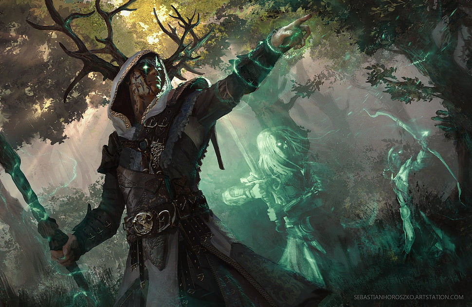 man with sword digital wallpaper, fantasy art, magic, ghost, druids HD wallpaper