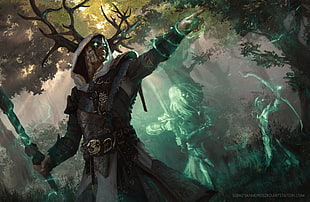 man with sword digital wallpaper, fantasy art, magic, ghost, druids