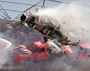 NASCAR illustration, crash, race cars