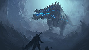 blue and black dragon wallpaper, creature, teeth, Monster Hunter, Deviljho