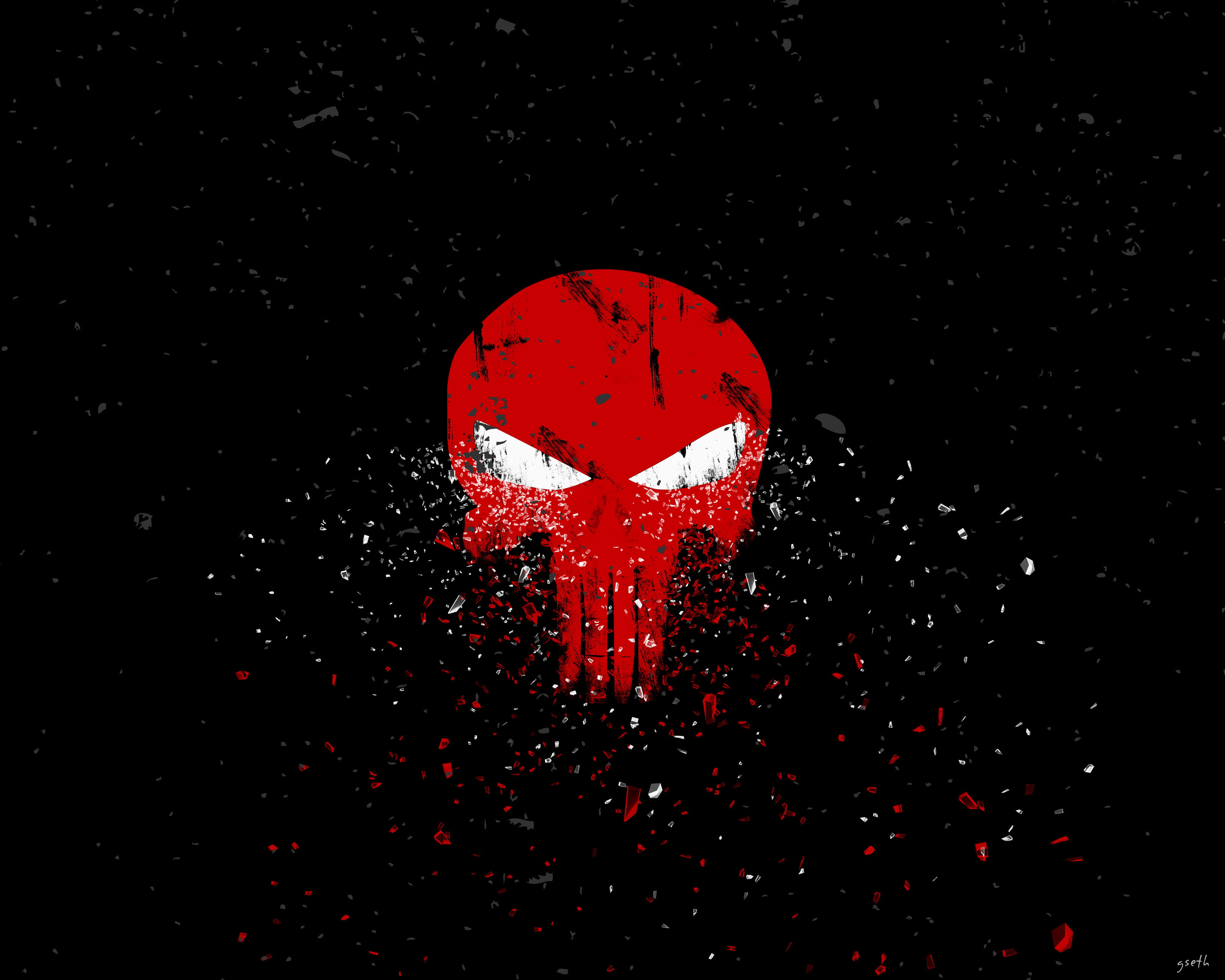red and black Punisher digital wallpaper