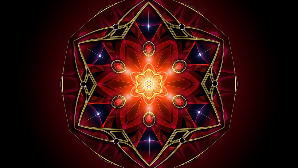 red and purple star lantern, abstract, fractal, symmetry HD wallpaper