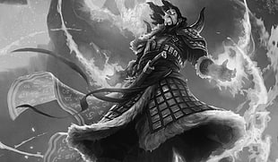 grayscale photo of game character wall paper, Magic: The Gathering, wizard, fire