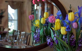 assorted color tulips and lavenders selective focus photo