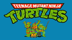 Teenage Mutant Ninja Turtles illustration, blue background, cartoon, Teenage Mutant Ninja Turtles HD wallpaper