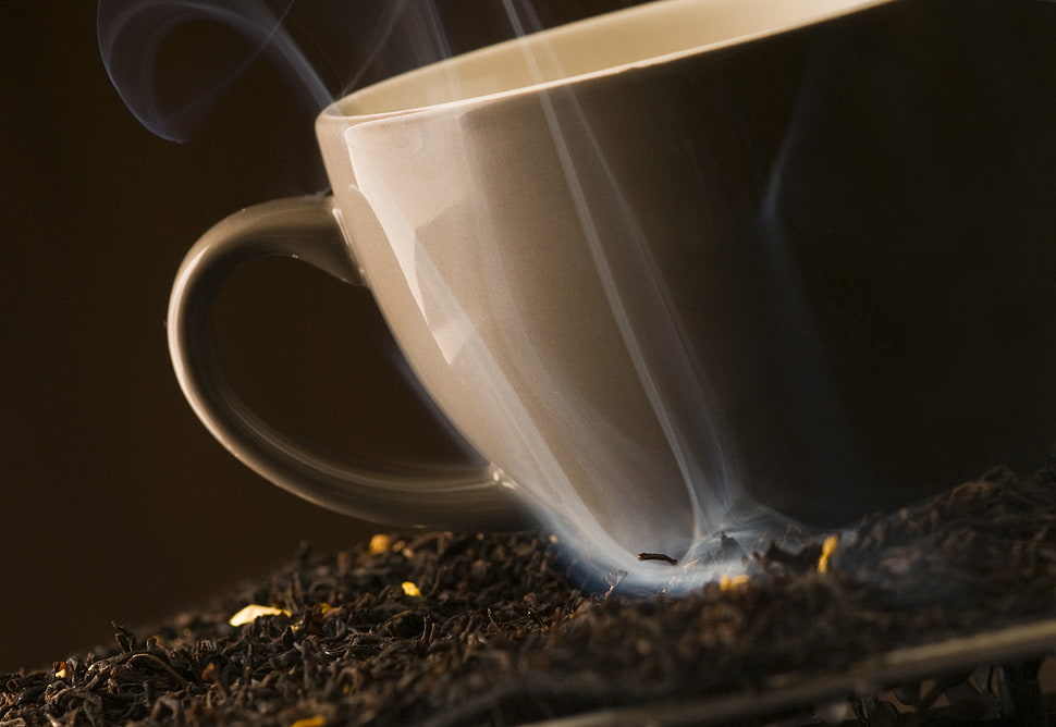 gray ceramic cup HD wallpaper