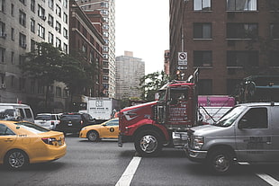 red truck, city, car, vehicle, trucks