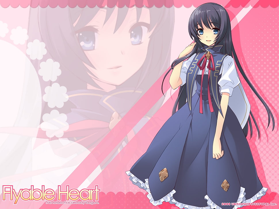 black haired anime girl with blue dress HD wallpaper