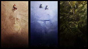 three pieces of artworks collage, Star Wars, concept art, A-Wing, Boba Fett