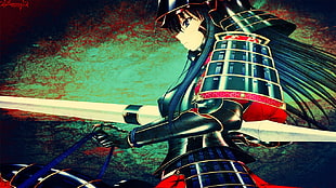 female anime character digital wallpaper, samurai