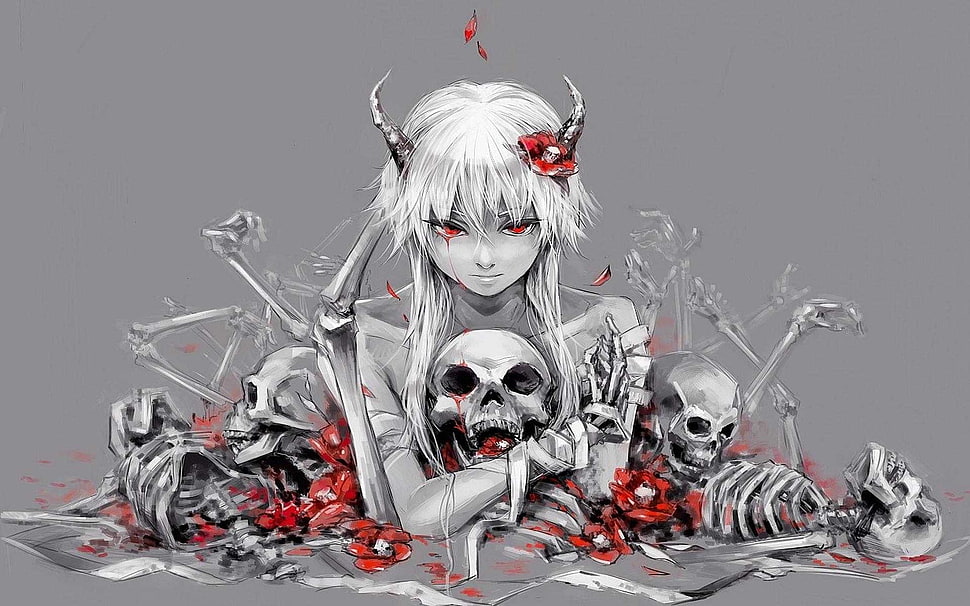 anime character digital wallpaper, fantasy art, bones, skull and bones, Mirai Nikki HD wallpaper