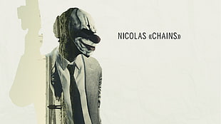 person wearing clown mask and suit jacket Nicolas Chains poster
