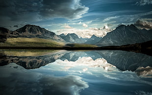 mountain range, nature, landscape, lake, reflection HD wallpaper
