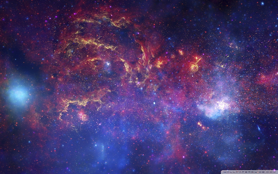 red and blue galaxy sky, nebula, space, stars, digital art HD wallpaper