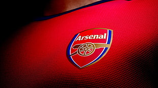 red and blue Arsenal embroidered textile