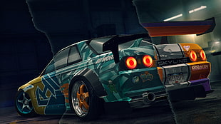 green and orange coupe illustration, Need for Speed: No Limits, video games, tuning, Nissan Skyline R32