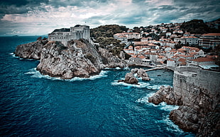 brown and orange concrete houses beside sea shore