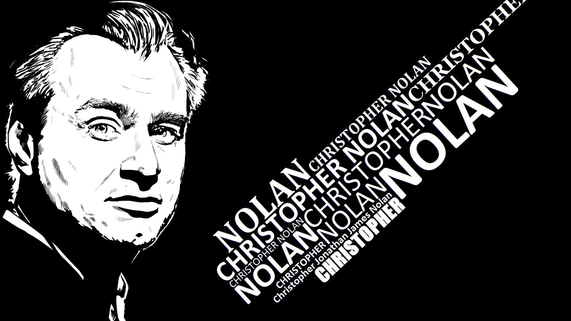 Christopher Nolan illustration, Christopher Nolan, Film directors, monochrome, movies