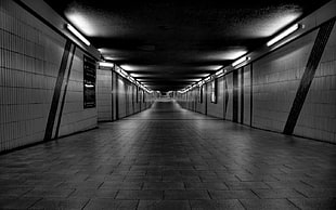 black and white folding chair, tunnel, underground, lights, architecture HD wallpaper