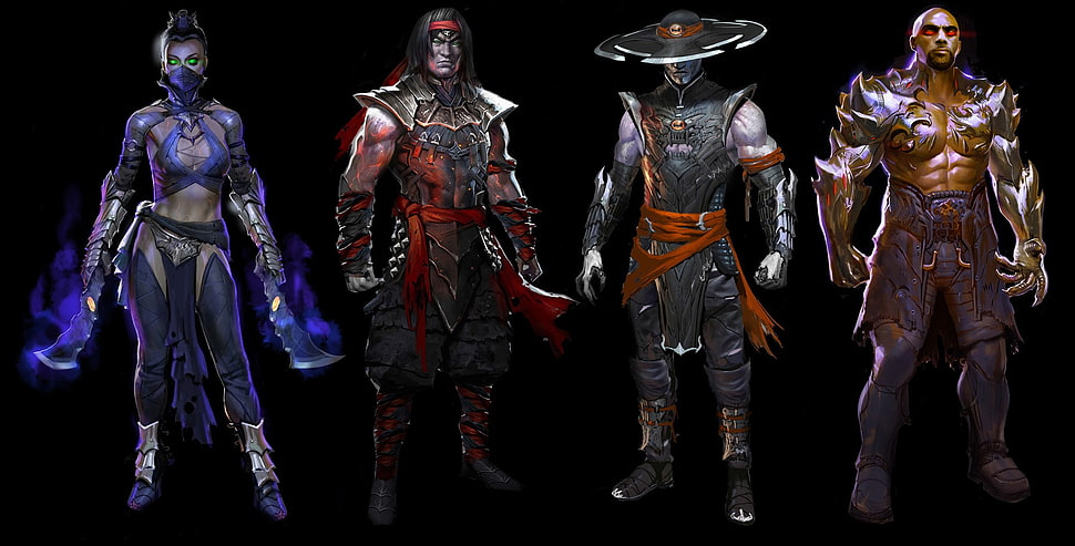 Four assorted-character digital wallpapers, Mortal Kombat X, concept ...