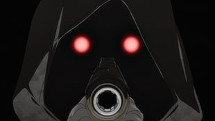person in black hood anime illustration, death gun, Gun Gale Online 