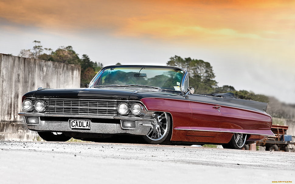 red convertible coupe, lowrider, Oldtimer, car, red cars HD wallpaper