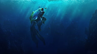 illustration of fish under water, sea, goldfish, fish, deep sea