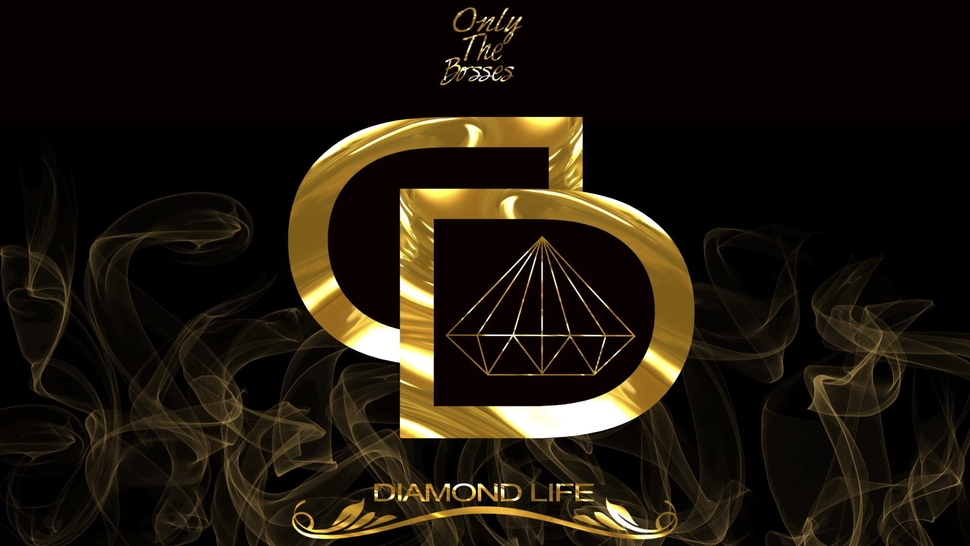 gold Diamond Life logo, logo, gold, smoke, diamonds