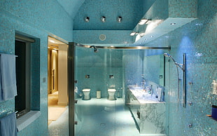 clear glass bathroom enclosure HD wallpaper
