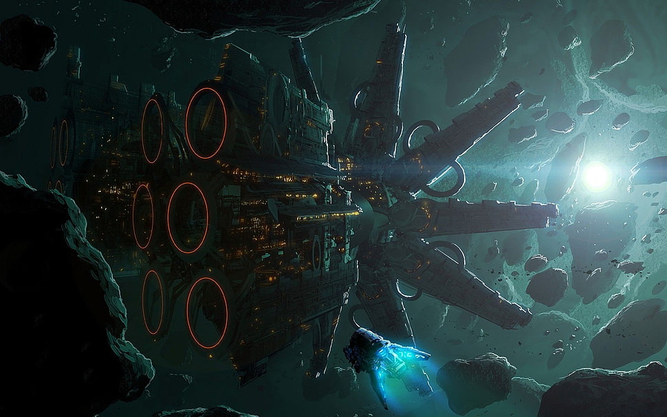 gray spaceship wallpaper, space, spaceship HD wallpaper