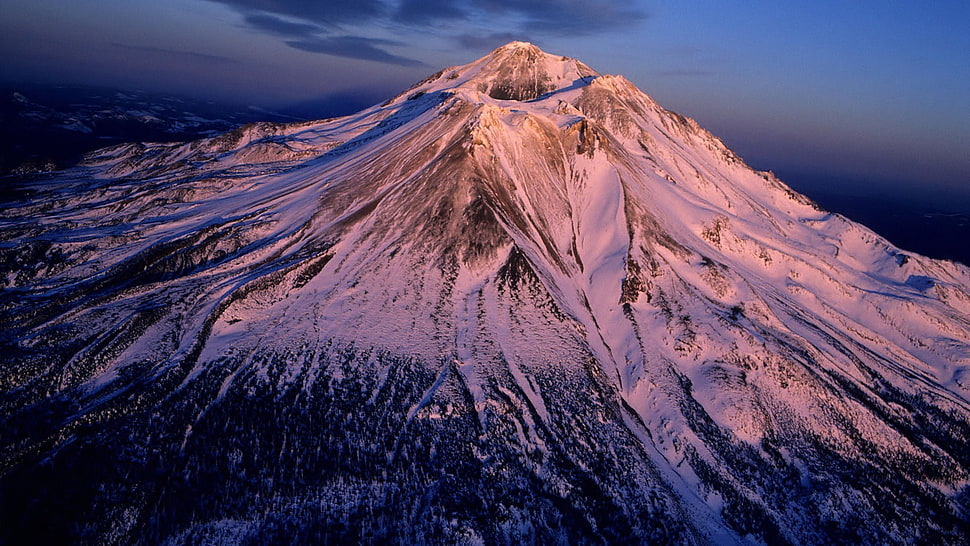 brown mountain, volcano, mountains, nature, snow HD wallpaper