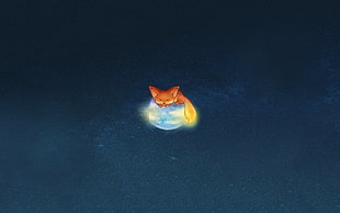 fox sitting on moon painting, furry, Mozilla Firefox, logo