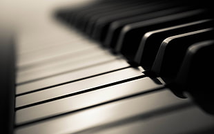 white piano key, piano, depth of field, monochrome, closeup