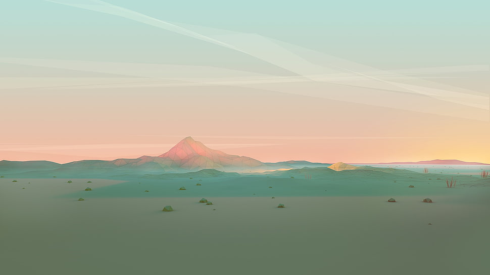 silhouette of mountains, sunset, mountains, digital art, low poly HD wallpaper