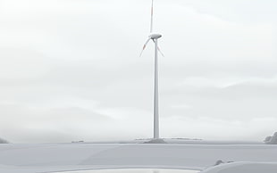white wind mill under cloudy sky HD wallpaper