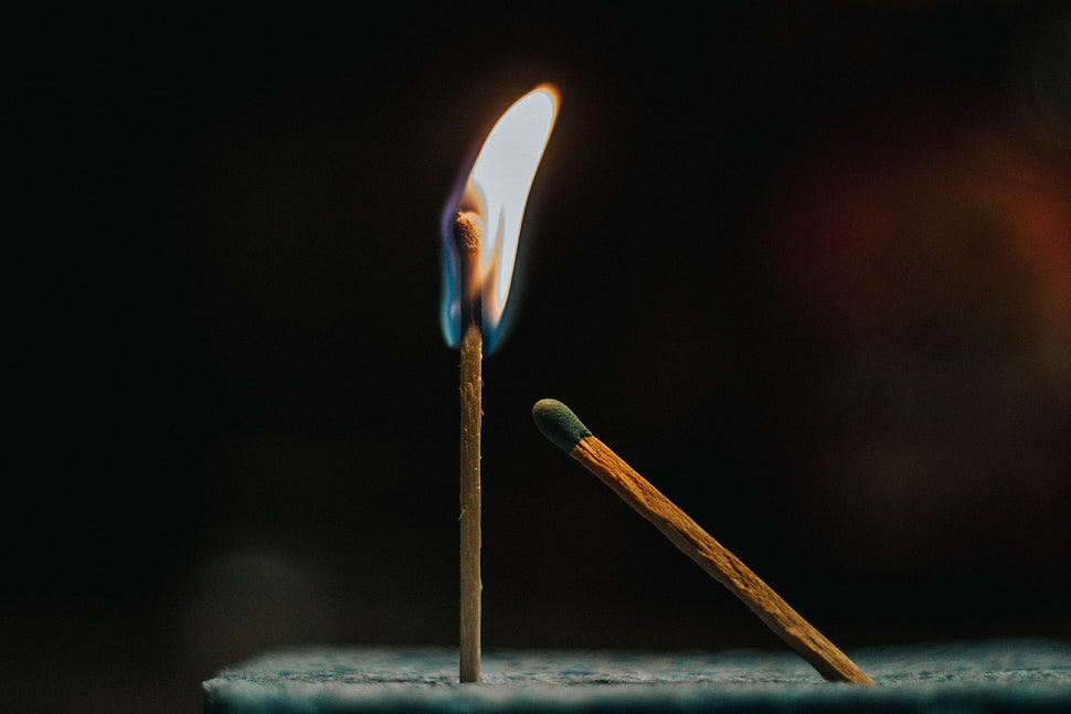 two brown matches, Matches, Fire, Flames HD wallpaper