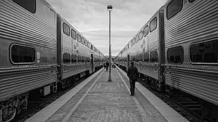 gray train, train, train station, railway, monochrome