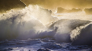 time lapse photography of waves HD wallpaper