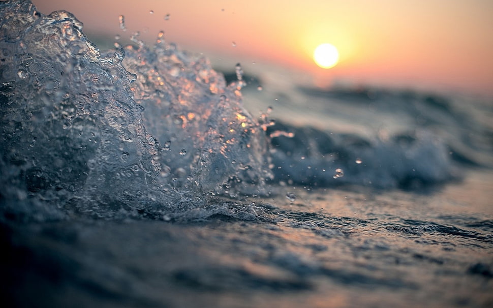 ocean wave and sunset HD wallpaper