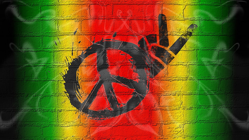Peace logo illustration, peace, love, graffiti, bricks HD wallpaper