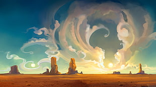 desert wallpaper, desert, artwork, digital art, clouds HD wallpaper