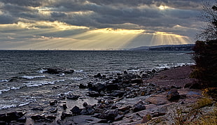 seashore filled with rocks, duluth HD wallpaper